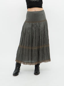 Vintage x Sage Green Bohemian Midi Skirt (M, L)