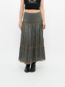 Vintage x Sage Green Bohemian Midi Skirt (M, L)