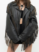 Load image into Gallery viewer, Vintage x OPEN ROAD Black Leather Concho Fringe Jacket (S-L)