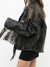 Load image into Gallery viewer, Vintage x OPEN ROAD Black Leather Concho Fringe Jacket (S-L)