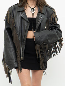 Vintage x OPEN ROAD Black Leather Concho Fringe Jacket (S-L)