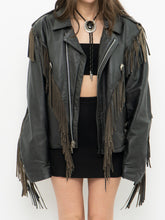 Load image into Gallery viewer, Vintage x OPEN ROAD Black Leather Concho Fringe Jacket (S-L)