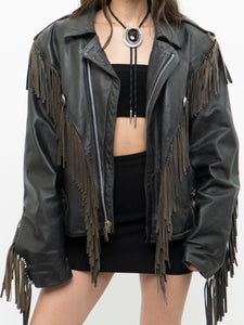 Vintage x OPEN ROAD Black Leather Concho Fringe Jacket (S-L)