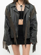 Load image into Gallery viewer, Vintage x OPEN ROAD Black Leather Concho Fringe Jacket (S-L)