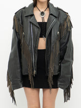 Load image into Gallery viewer, Vintage x OPEN ROAD Black Leather Concho Fringe Jacket (S-L)