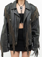 Load image into Gallery viewer, Vintage x OPEN ROAD Black Leather Concho Fringe Jacket (S-L)