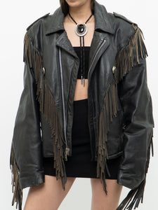 Vintage x OPEN ROAD Black Leather Concho Fringe Jacket (S-L)