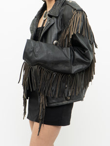 Vintage x OPEN ROAD Black Leather Concho Fringe Jacket (S-L)