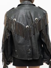 Load image into Gallery viewer, Vintage x OPEN ROAD Black Leather Concho Fringe Jacket (S-L)