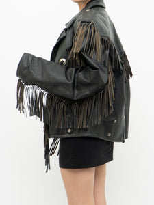 Vintage x OPEN ROAD Black Leather Concho Fringe Jacket (S-L)