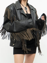 Load image into Gallery viewer, Vintage x OPEN ROAD Black Leather Concho Fringe Jacket (S-L)