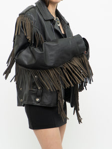 Vintage x OPEN ROAD Black Leather Concho Fringe Jacket (S-L)