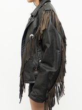 Load image into Gallery viewer, Vintage x OPEN ROAD Black Leather Concho Fringe Jacket (S-L)