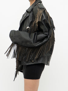 Vintage x OPEN ROAD Black Leather Concho Fringe Jacket (S-L)