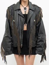 Load image into Gallery viewer, Vintage x OPEN ROAD Black Leather Concho Fringe Jacket (S-L)