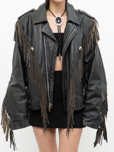 Vintage x OPEN ROAD Black Leather Concho Fringe Jacket (S-L)