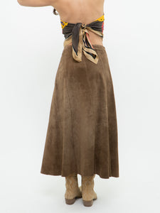 Vintage x Brown Suede Midi Skirt (S, M)