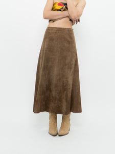 Vintage x Brown Suede Midi Skirt (S, M)