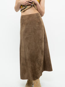 Vintage x Brown Suede Midi Skirt (S, M)