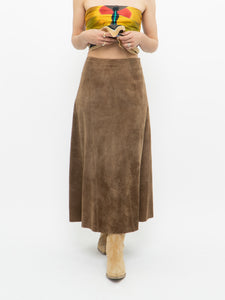 Vintage x Brown Suede Midi Skirt (S, M)