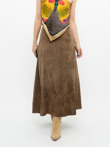 Vintage x Brown Suede Midi Skirt (S, M)