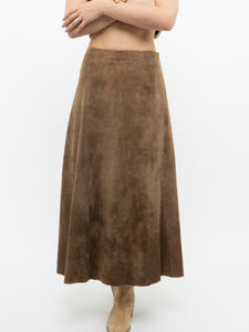 Vintage x Brown Suede Midi Skirt (S, M)