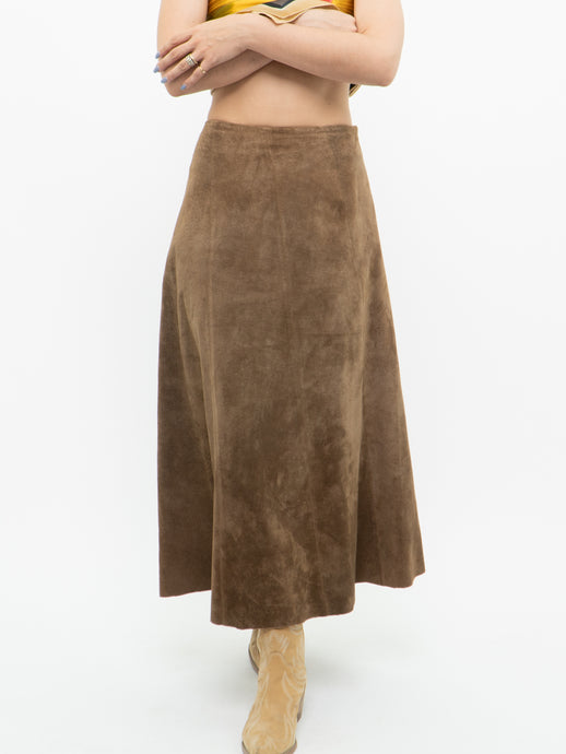 Vintage x Brown Suede Midi Skirt (S, M)