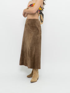 Vintage x Brown Suede Midi Skirt (S, M)