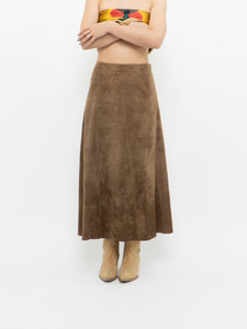 Vintage x Brown Suede Midi Skirt (S, M)