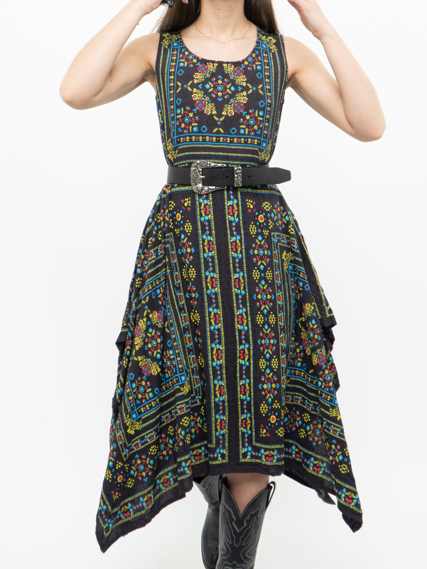 Modern x Black Colourful Paisley Asymmetric Dress (S)