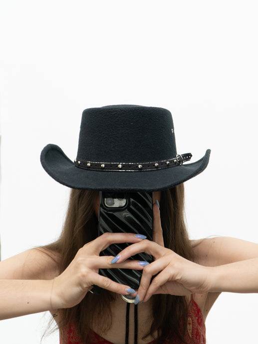 Vintage x Black Wool Belted Cowboy Hat