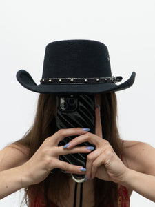 Vintage x Black Wool Belted Cowboy Hat