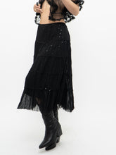 Load image into Gallery viewer, Vintage x Made in USA x Black Sequin Tiered Midi Skirt (M, L)