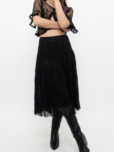 Load image into Gallery viewer, Vintage x Made in USA x Black Sequin Tiered Midi Skirt (M, L)