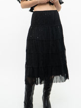 Load image into Gallery viewer, Vintage x Made in USA x Black Sequin Tiered Midi Skirt (M, L)