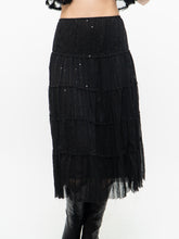 Load image into Gallery viewer, Vintage x Made in USA x Black Sequin Tiered Midi Skirt (M, L)