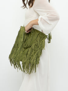 Vintage x Green Suede Fringe Purse