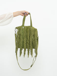 Vintage x Green Suede Fringe Purse