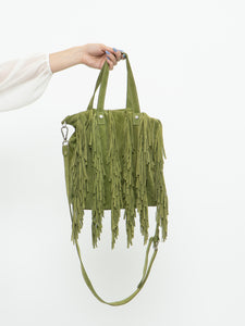 Vintage x Green Suede Fringe Purse