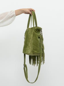 Vintage x Green Suede Fringe Purse