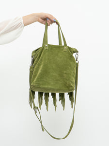 Vintage x Green Suede Fringe Purse