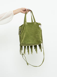 Vintage x Green Suede Fringe Purse