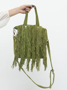 Vintage x Green Suede Fringe Purse