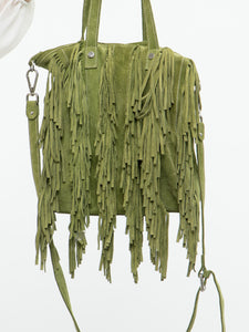 Vintage x Green Suede Fringe Purse