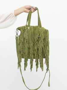 Vintage x Green Suede Fringe Purse