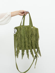 Vintage x Green Suede Fringe Purse