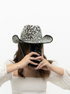 Modern x B&W Fuzzy Leopard Print Cowboy Hat