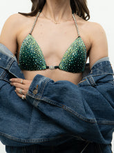 Load image into Gallery viewer, Modern x Teal Rhinestone Bikini Top (XS, S, B-C Cup)