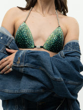 Load image into Gallery viewer, Modern x Teal Rhinestone Bikini Top (XS, S, B-C Cup)