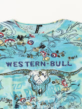 Load image into Gallery viewer, Vintaage x Blue Western Bull AOP Baby Tee (L, XL)